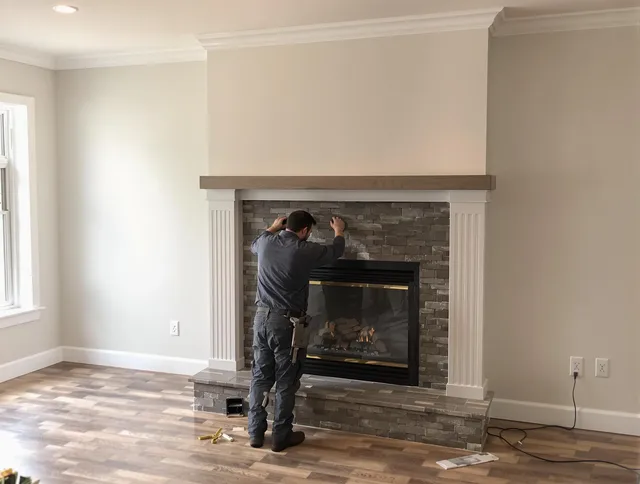Barberton Chimney Sweep finishing a custom fireplace install in Barberton, OH